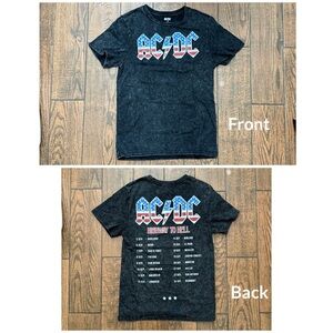 AC/DC American Flag Distressed Lettering Highway to Hell Concert Dates T-shirt-M
